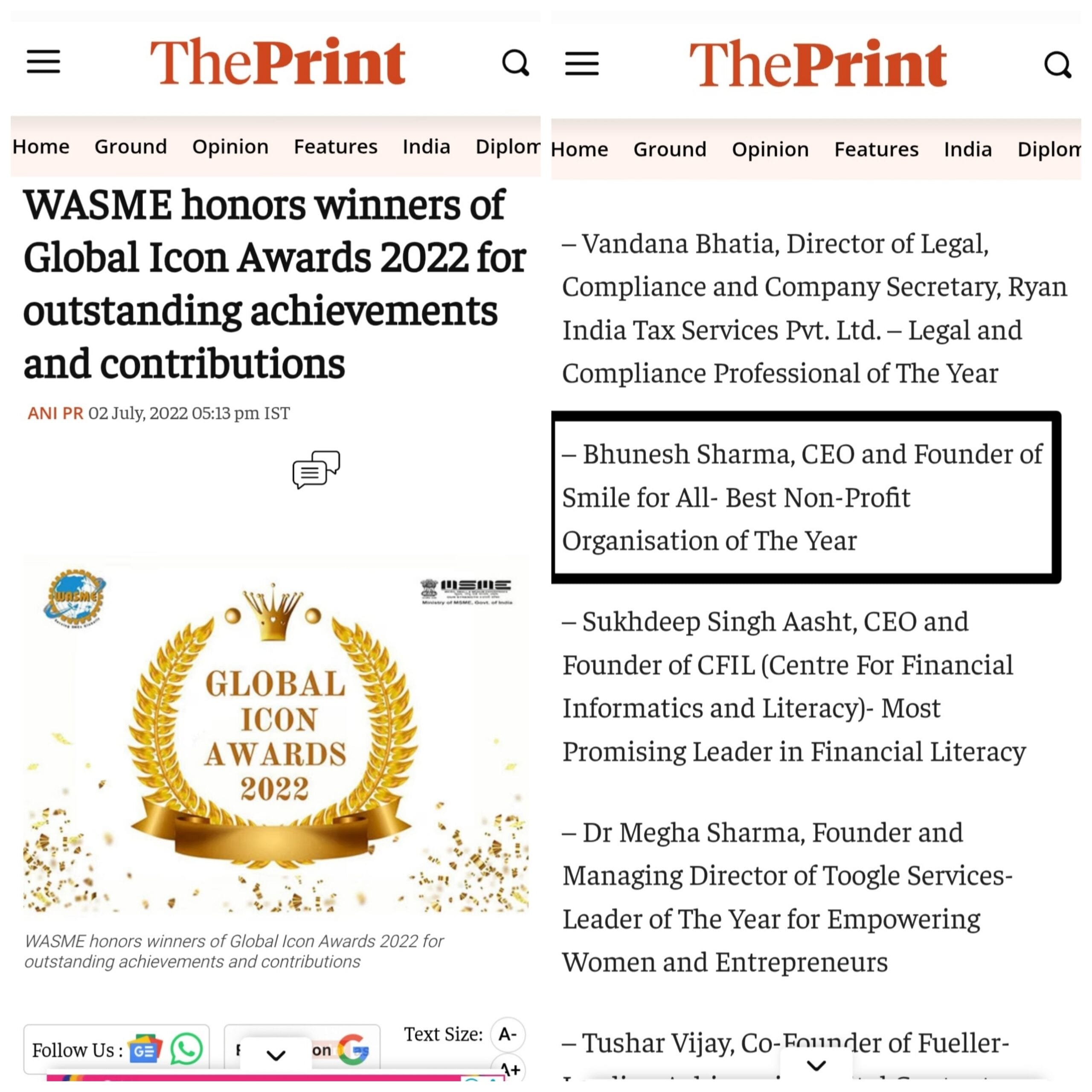 WASME honors winners of Global Icon Awards 2022 for outstanding achievements and contributions- The Print