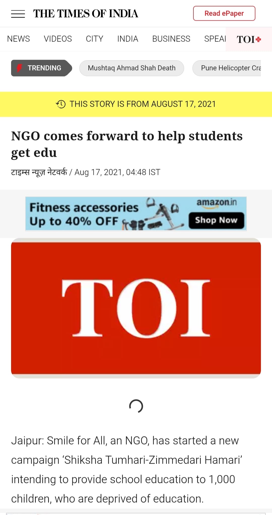 NGO comes forward to help students get edu - The Times of India