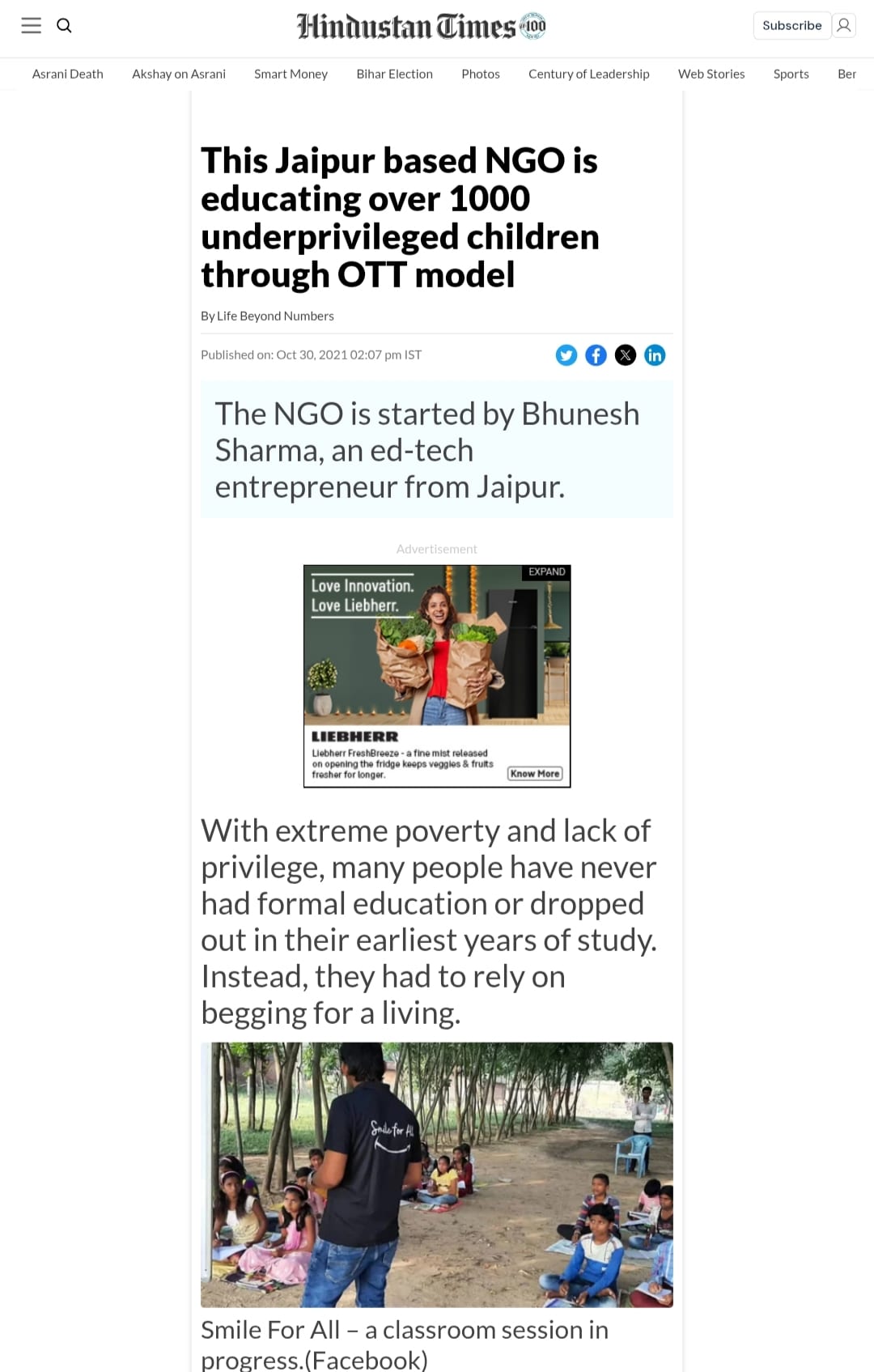 This Jaipur based NGO is educating over 1000 underprivileged children through OTT model ~ Hindustan Times